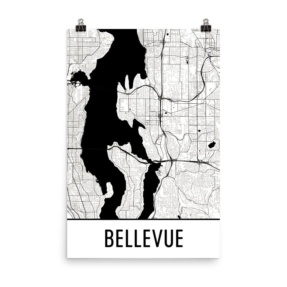 Bellevue WA Street Map Poster White