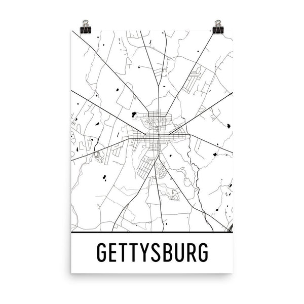 Gettysburg PA Street Map Poster White