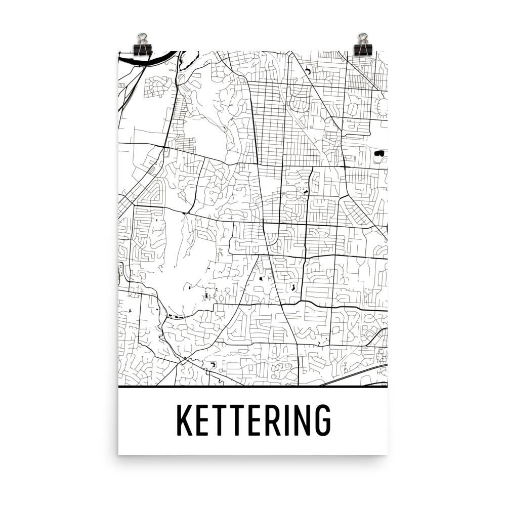 Kettering OH Street Map Poster White