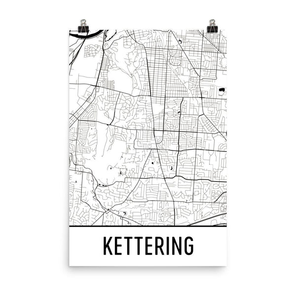 Kettering OH Street Map Poster White