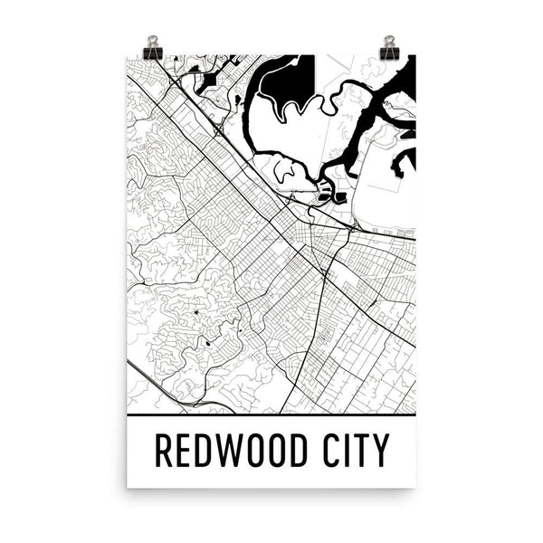 Redwood City CA Street Map Poster White