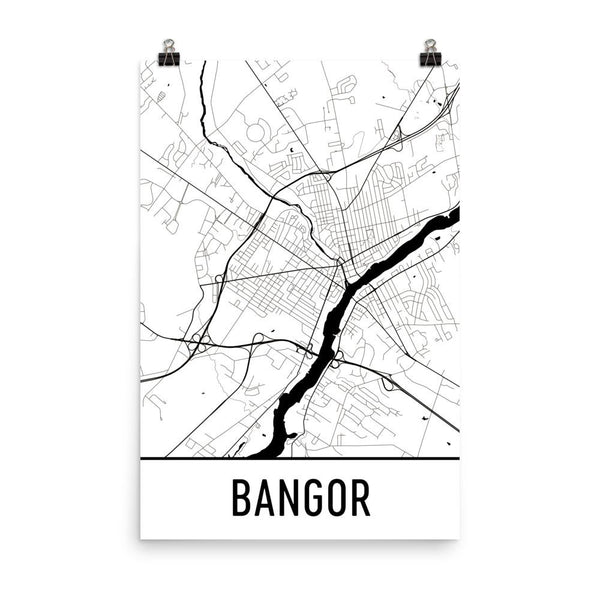 Bangor ME Street Map Poster White