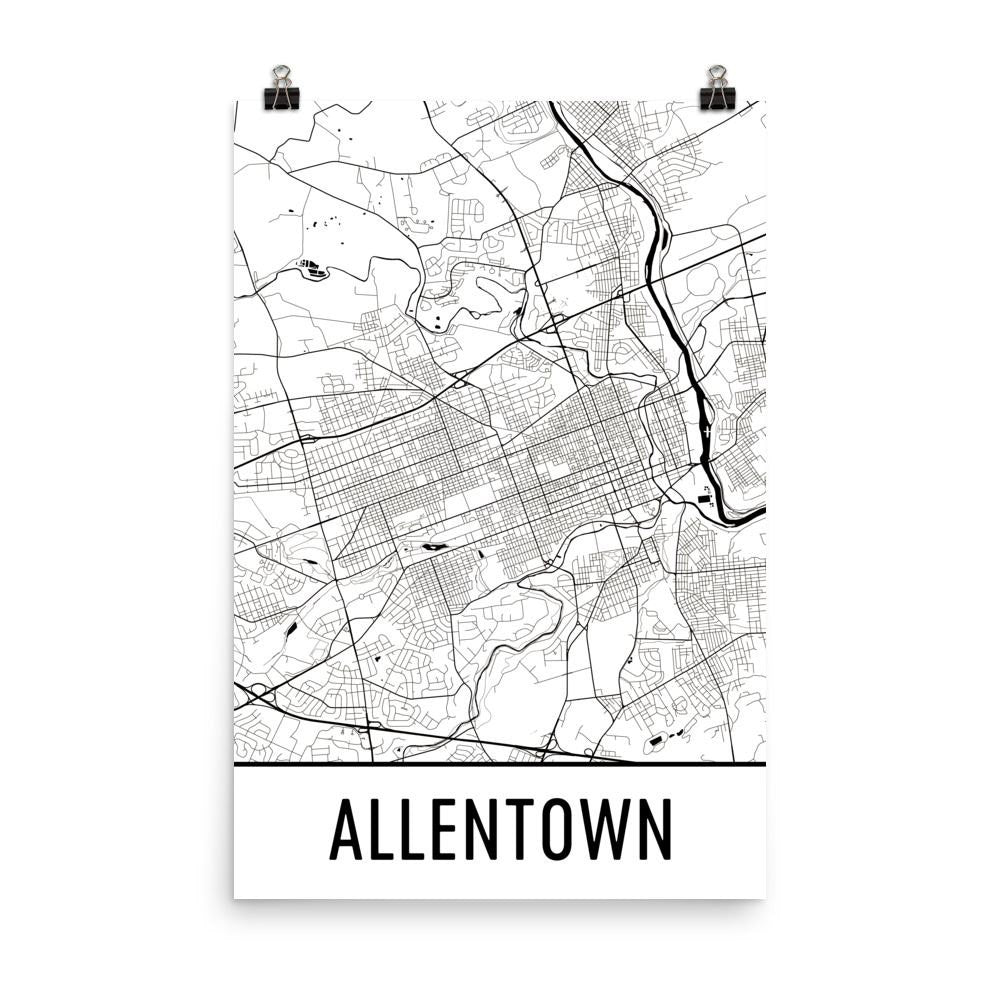 Allentown PA Street Map Poster White