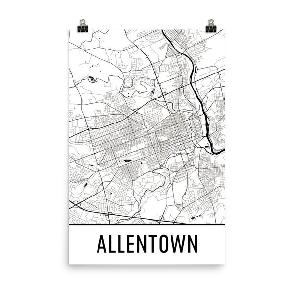 Allentown PA Street Map Poster White