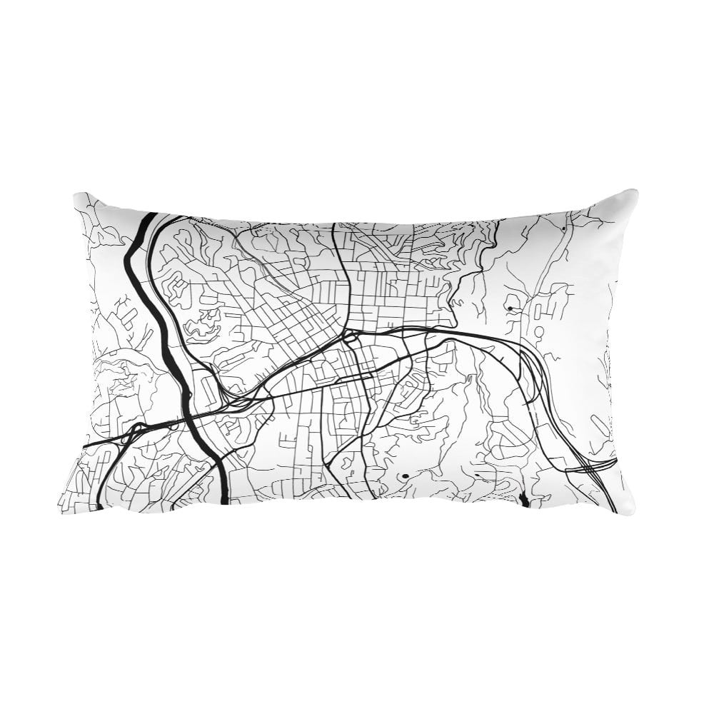 Asheville black and white throw pillow with city map print 12x20