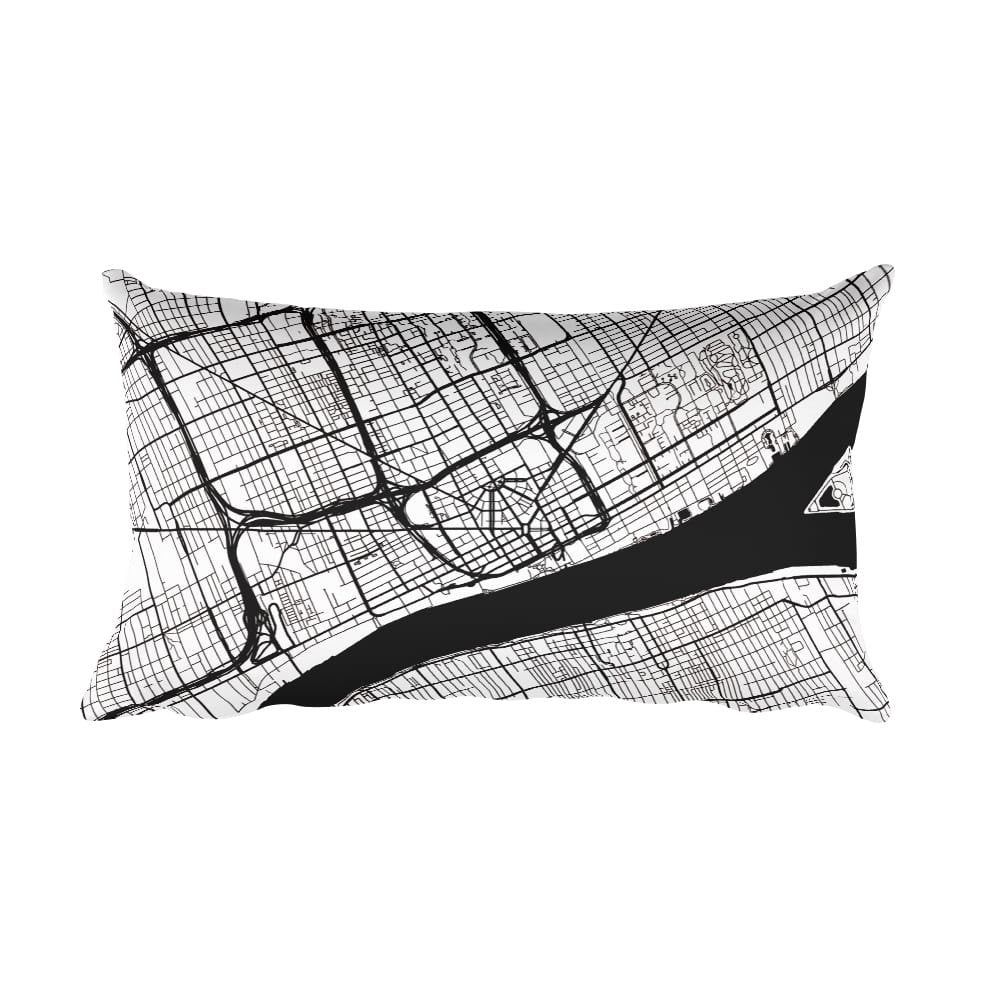 Detroit black and white throw pillow with city map print 12x20