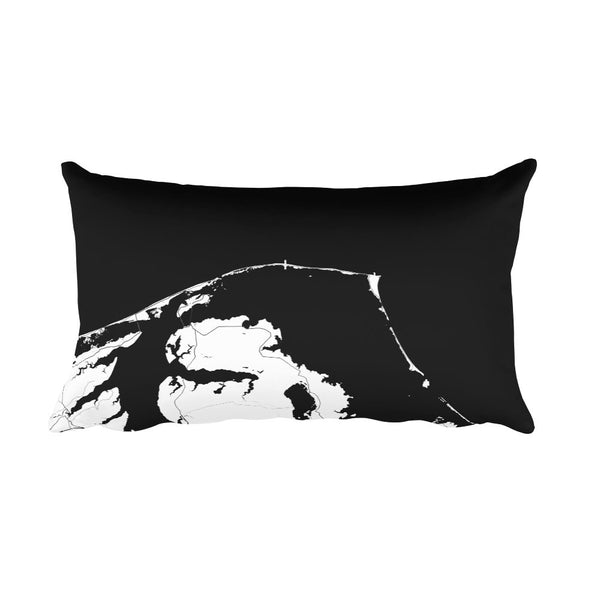 Outer Banks NC black and white throw pillow with city map print 12x20 Black