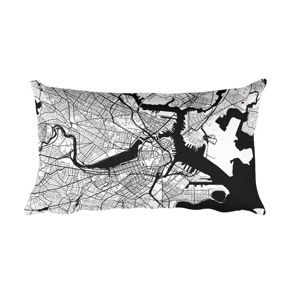 Boston black and white throw pillow with city map print 12x20