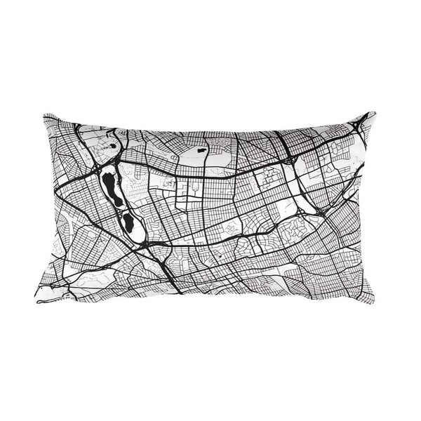 Queens black and white throw pillow with city map print 12x20