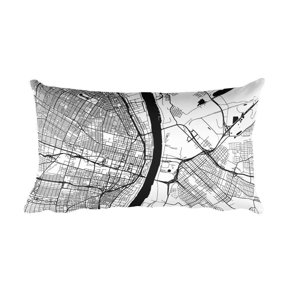 St. Louis black and white throw pillow with city map print 12x20