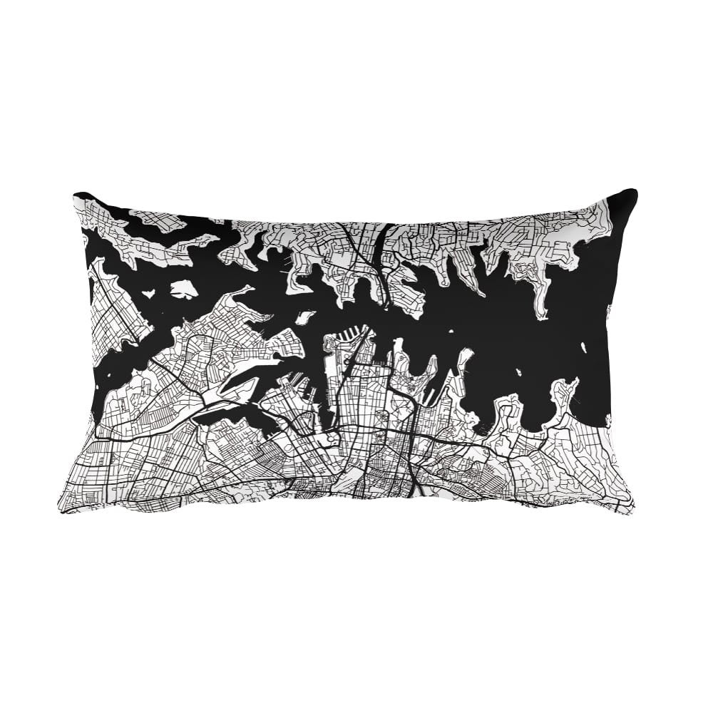Sydney black and white throw pillow with city map print 12x20
