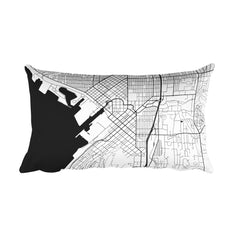 Bellingham black and white throw pillow with city map print 12x20