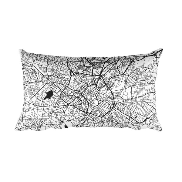 Birmingham black and white throw pillow with city map print 12x20