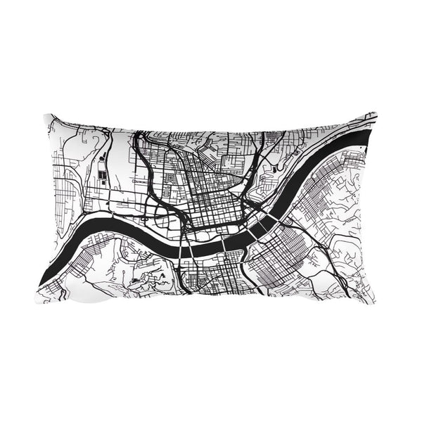 Cincinnati black and white throw pillow with city map print 12x20