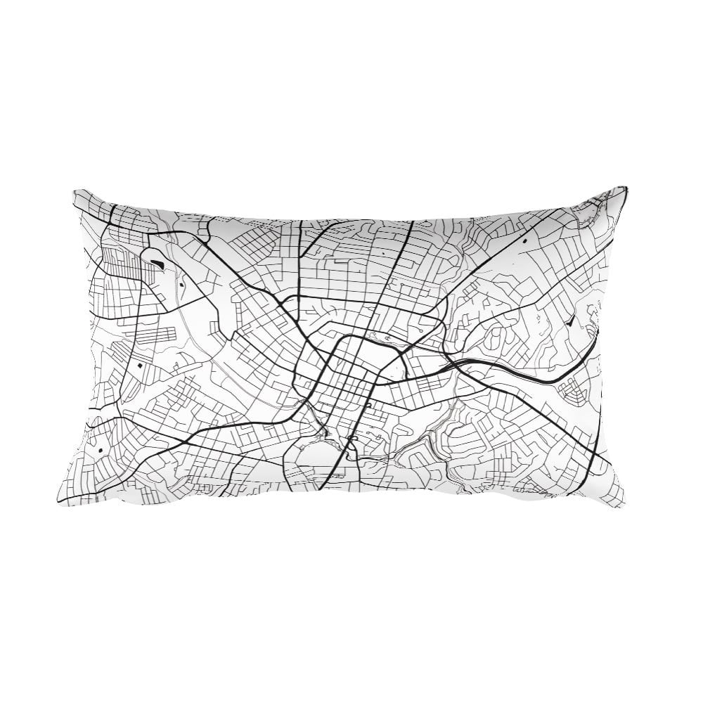 Greenville black and white throw pillow with city map print 12x20