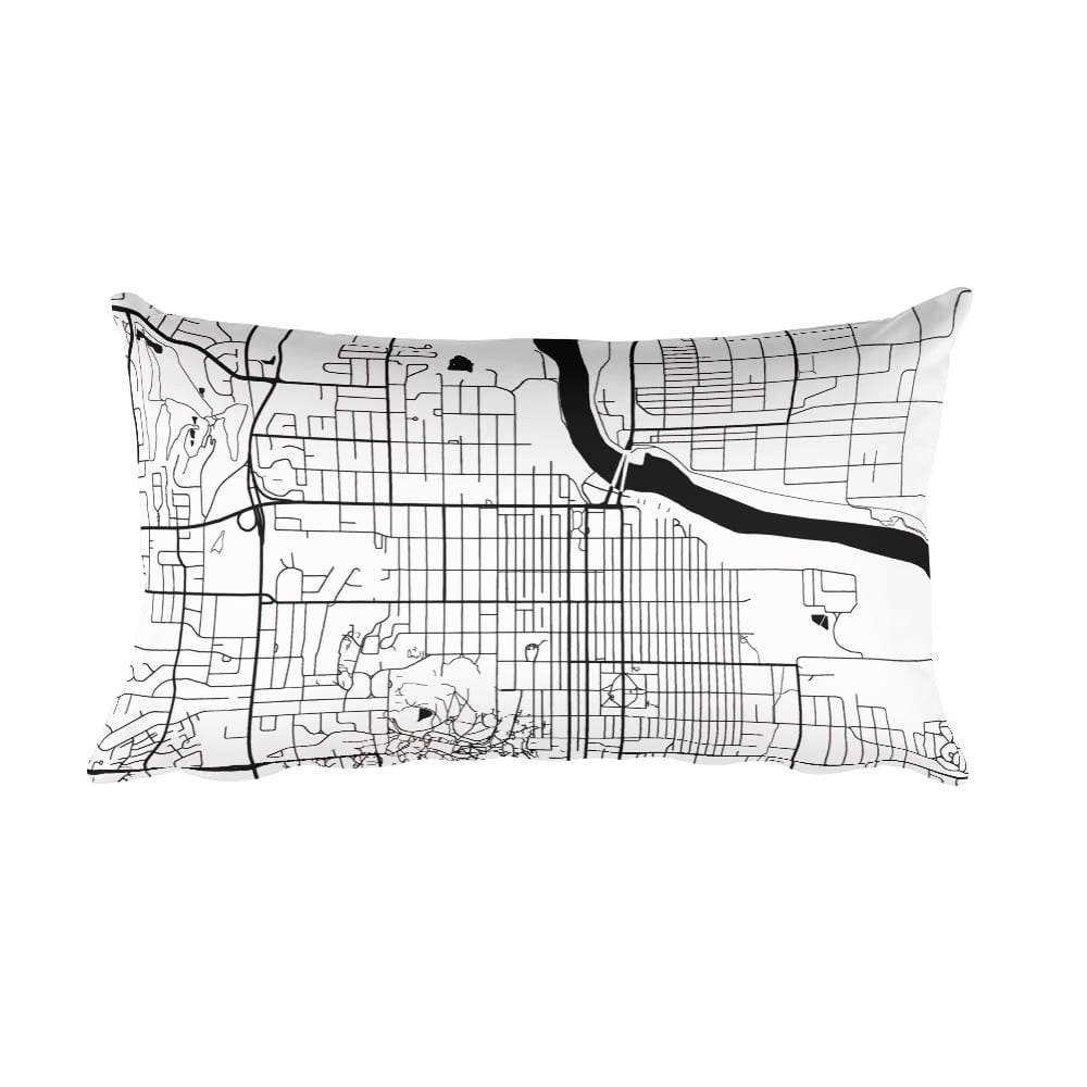 Lawrence black and white throw pillow with city map print 12x20