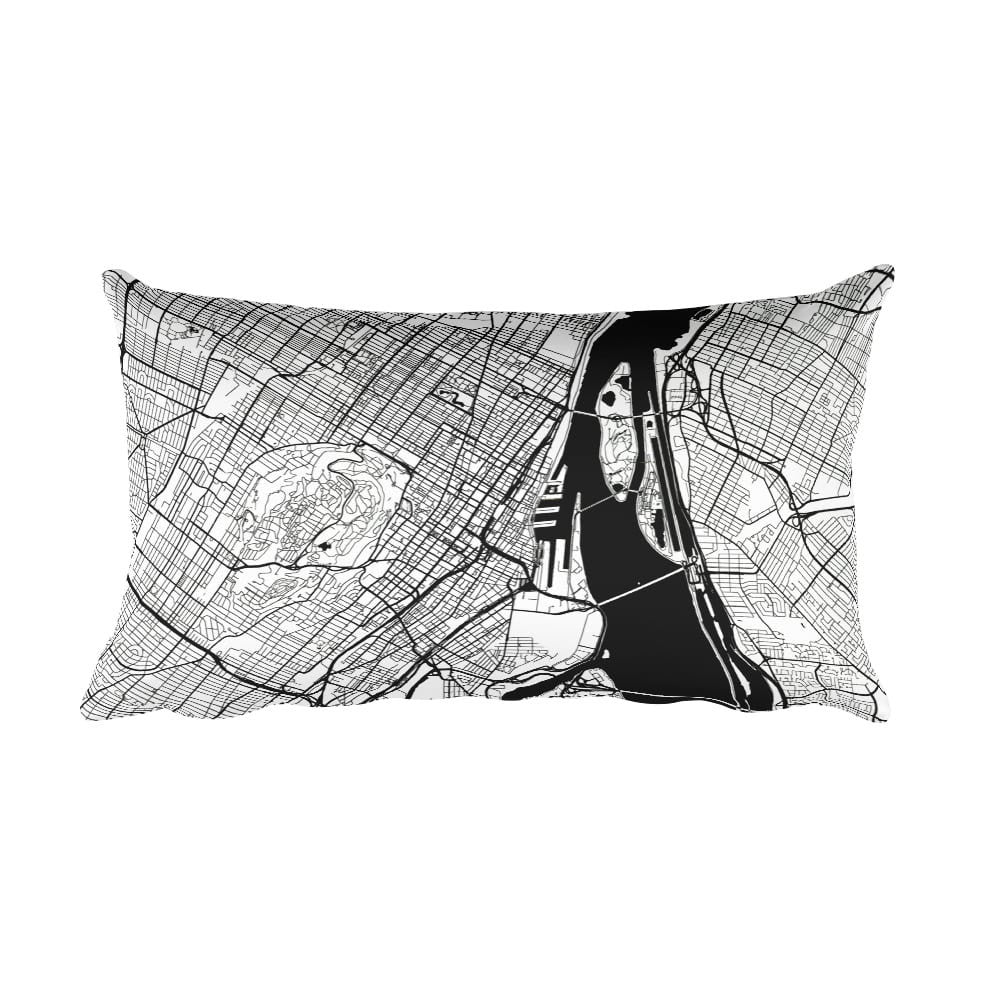 Montreal black and white throw pillow with city map print 12x20