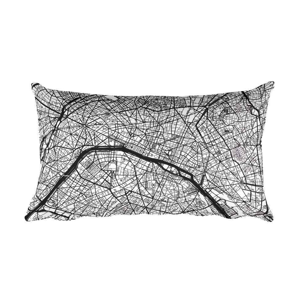 Paris France black and white throw pillow with city map print 12x20