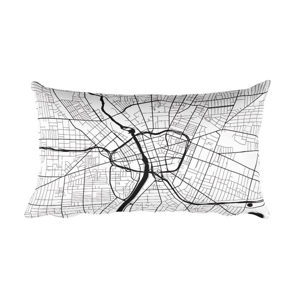 Rochester black and white throw pillow with city map print 12x20