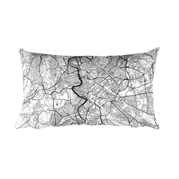 Rome black and white throw pillow with city map print 12x20