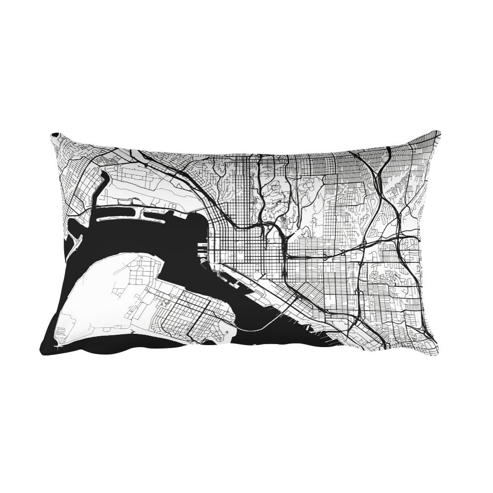 San Diego black and white throw pillow with city map print 12x20