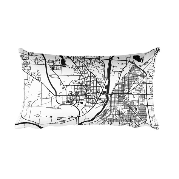 West Lafayette black and white throw pillow with city map print 12x20