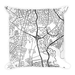 Addis Ababa black and white throw pillow with city map print 18x18