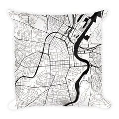 Belfast black and white throw pillow with city map print 18x18