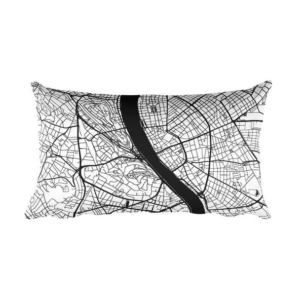 Budapest black and white throw pillow with city map print 12x20