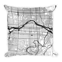 Calgary black and white throw pillow with city map print 18x18