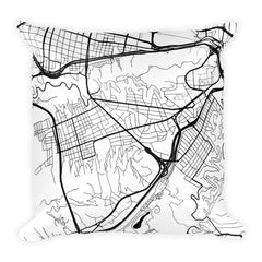 Caracas black and white throw pillow with city map print 18x18