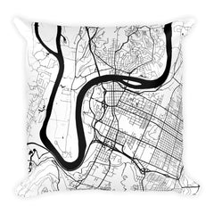 Chattanooga black and white throw pillow with city map print 18x18