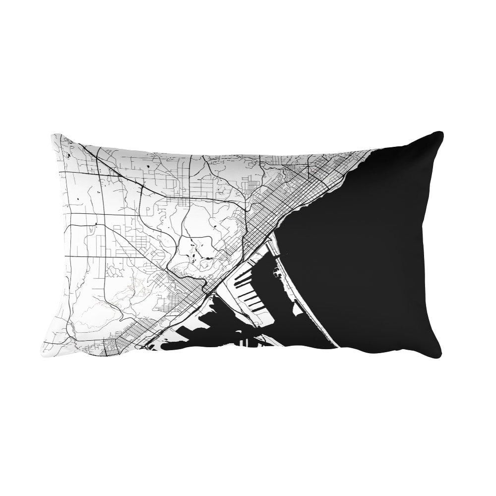 Duluth black and white throw pillow with city map print 12x20