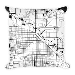 Fort Collins black and white throw pillow with city map print 18x18