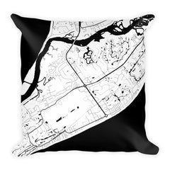 Hilton Head black and white throw pillow with city map print 18x18