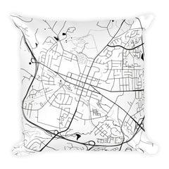 Leesburg black and white throw pillow with city map print 18x18