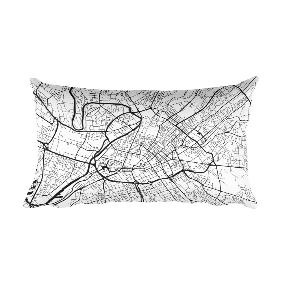 Manchester black and white throw pillow with city map print 12x20