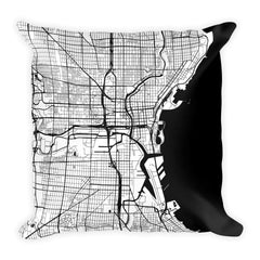 Milwaukee black and white throw pillow with city map print 18x18