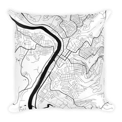 Morgantown black and white throw pillow with city map print 18x18