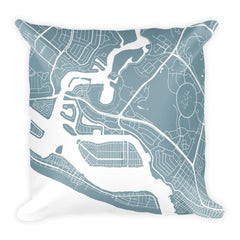 Newport Beach black and white throw pillow with city map print 18x18