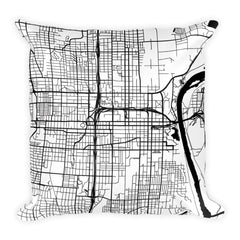 Omaha black and white throw pillow with city map print 18x18