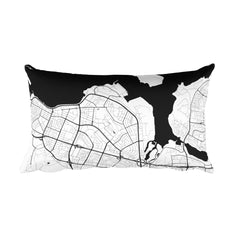 Reykjavik black and white throw pillow with city map print 12x20