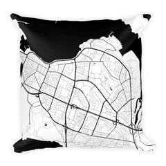 Reykjavik black and white throw pillow with city map print 18x18