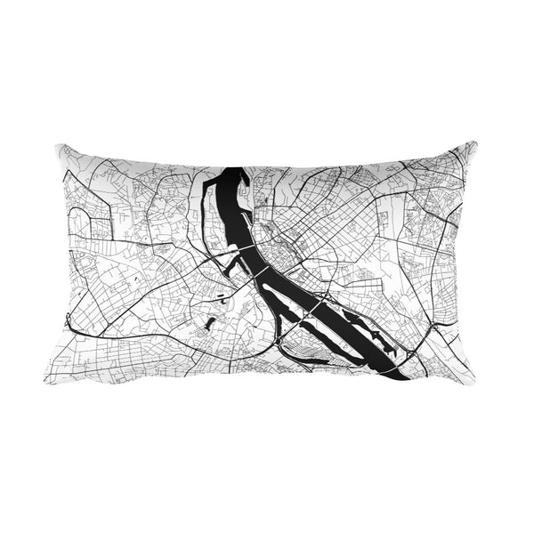 Riga black and white throw pillow with city map print 12x20