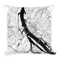 Riga black and white throw pillow with city map print 18x18