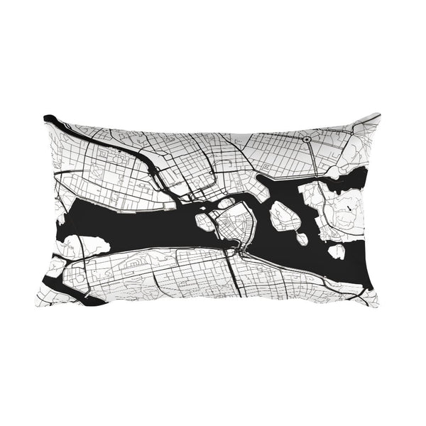 Stockholm black and white throw pillow with city map print 12x20