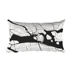 Stockholm black and white throw pillow with city map print 12x20