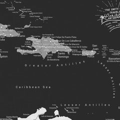 Caribbean Push Pin Map - Black and Grey - With 1,000 Pins!