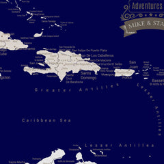 Caribbean Push Pin Map - Navy blue - With 1,000 Pins!