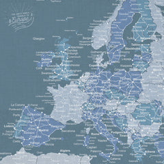 Europe Push Pin Map - Blue - WITH 1,000 PINS!